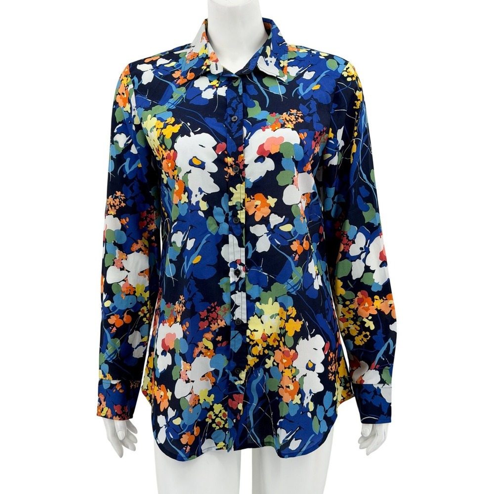 Banana Republic Top Womens Medium Blue Floral Dillon Button Up Sheer Preppy Work